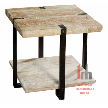 Mesa de café quadrada de madeira maciça de metal maciço 2tier